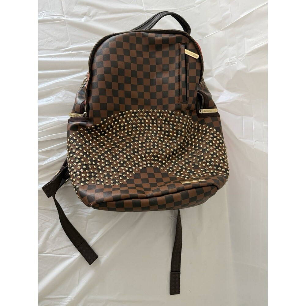 Sprayground Limited Edition Brown Checkerboard Studded Backpack AS-IS Read